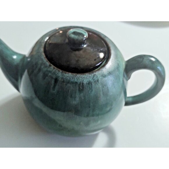 1960s Evangeline Ware Canuck Pottery Canada Teapot Teal/Green/Brown Glaze 4 cup - Picture 3 of 13